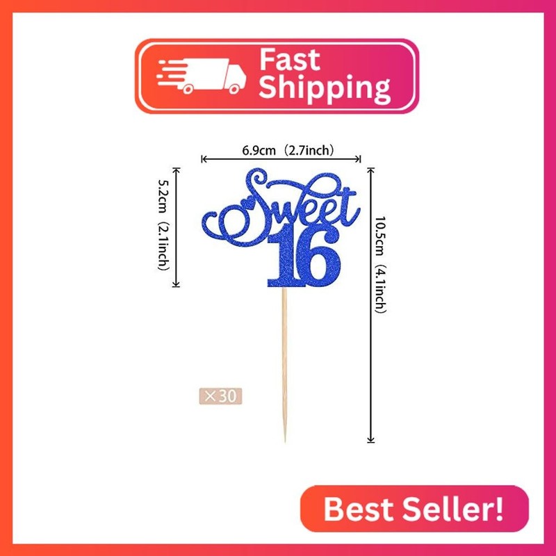 Rsstarxi 30 Pack Sweet 16 Cupcake Toppers Glitter Love Heart Cheers to 16 Cupcak gallery