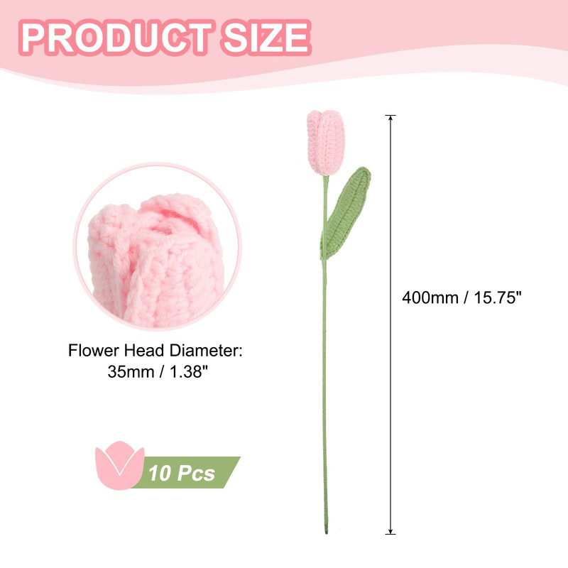 10 Pcs Tulip Crochet Flowers Bouquet for Gift Decoration Pink gallery