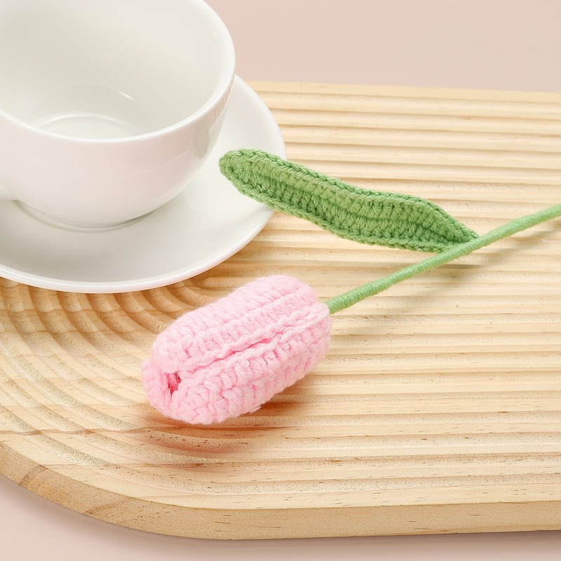 10 Pcs Tulip Crochet Flowers Bouquet for Gift Decoration Pink gallery