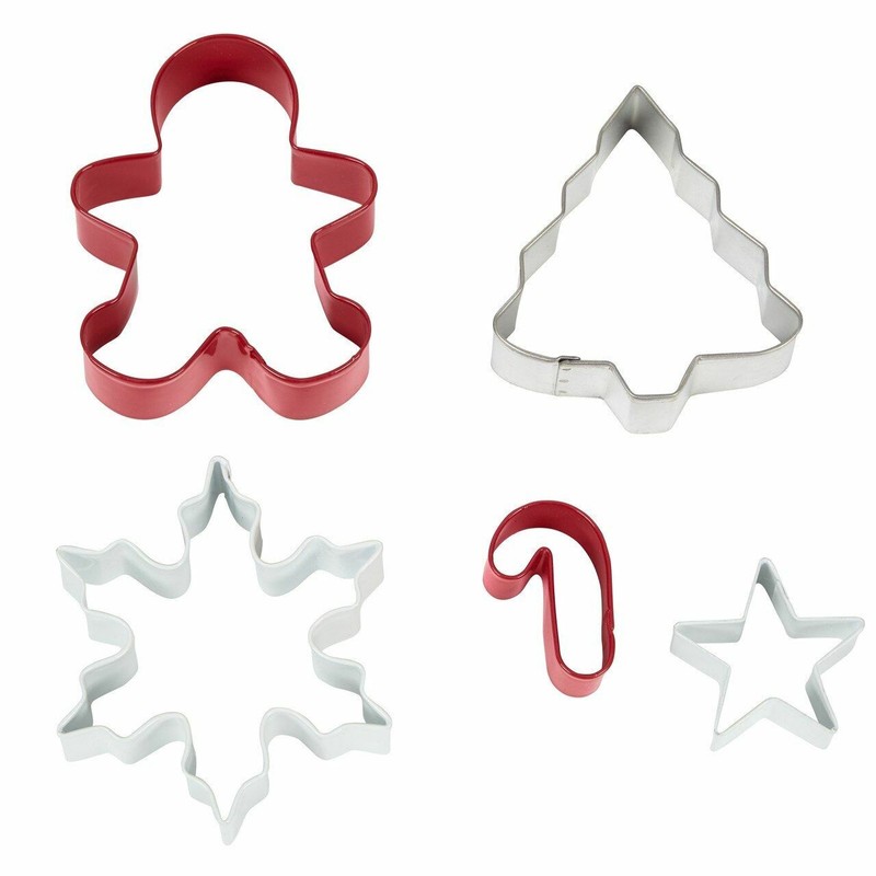 Wilton Metal 5 Pc Cookie Cutter Set Christmas Gift Set Box Red White
