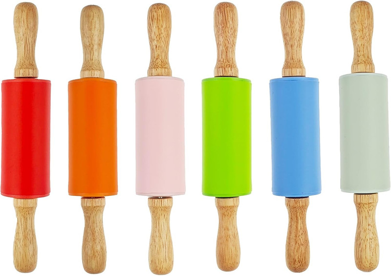 6 Pack Small Rolling Pin for Kids, Kids Rolling Pin for Home Kitchen (6 Colors)