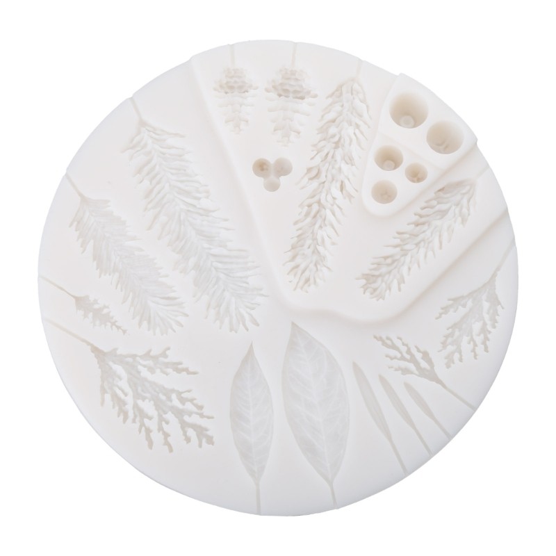 Pinecone Fondant Mold Winter Foliage Flower Silicone Mold Pine Branch Resin Mold