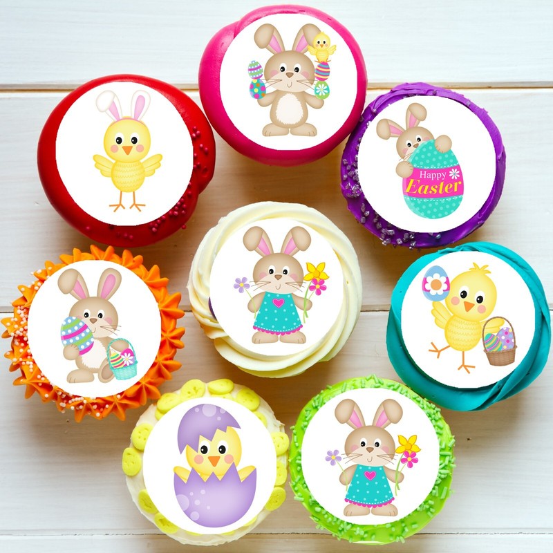 Easter Bunny Rabbit Pre-cut Edible Icing Cupcake or Cookie Toppers