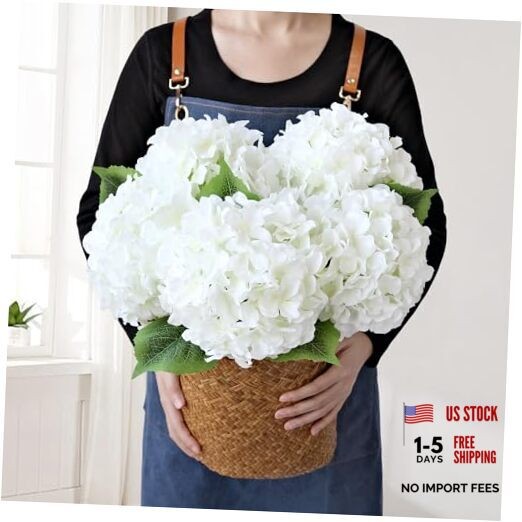 Silk Flowers Hydrangea Artificial Flowers, 5Pcs 20Inch Large 20 inches White