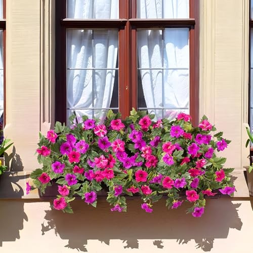 Artificial Fake Flowers for Outdoor Spring Decoration, 2PCS B-fuchsia Purple gallery
