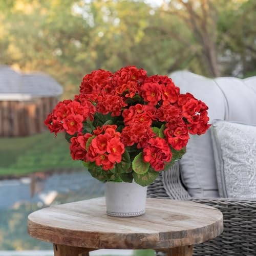 4Pcs Geraniums Artificial Flowers Realistic for Outdoors 14" Faux Silk Red gallery