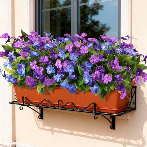 Artificial Fake Flowers for Outdoor, 6 Bundles Double Purple,dark&light Blue gallery