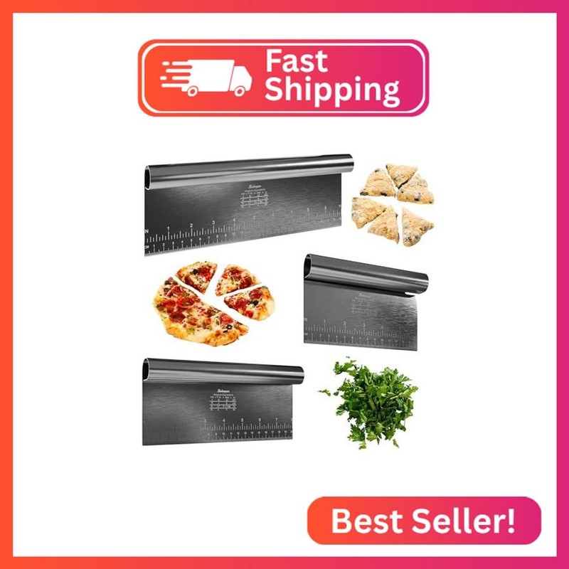 Bakerpan Stainless Steel Heavy Duty Dough Cutter, 3 Size Set – Metal Bench Scrap