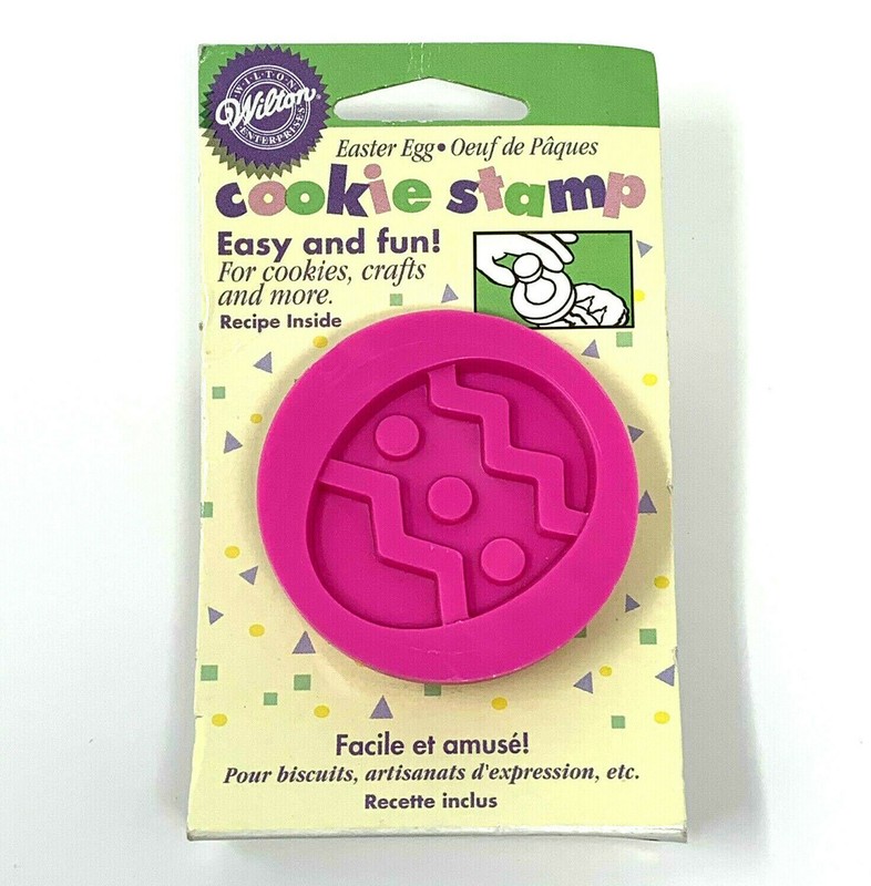 1997 NIP Wilton Easter Egg Plastic Pink Cookie Craft Round Stamp New in Package