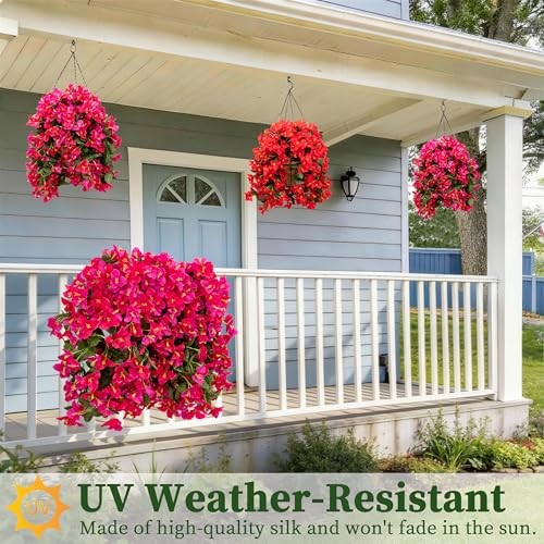 Artificial Bougainvillea Hanging Flowers Plants - 2 Rose Red & Red Lotus Mix gallery
