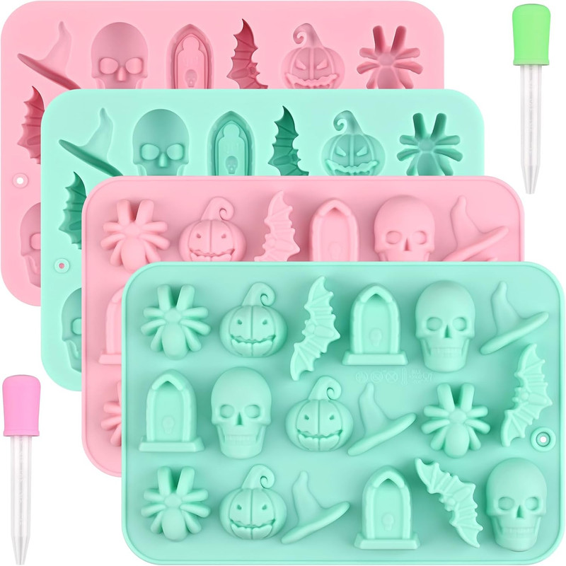 Halloween Chocolate Silicone Mold, 4 Packs Candy Gummy Molds of 18 Cavity with S