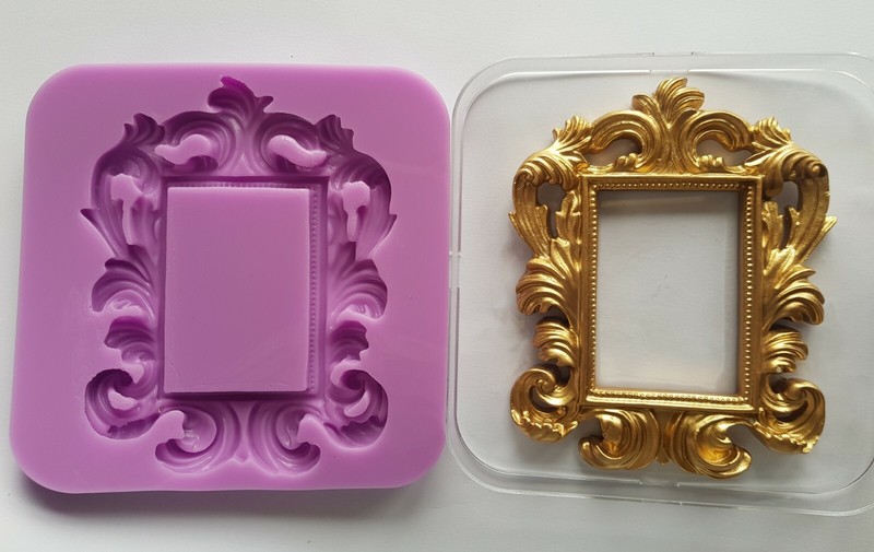 Ornate square silicone mold frame for topper cake, clay etc.