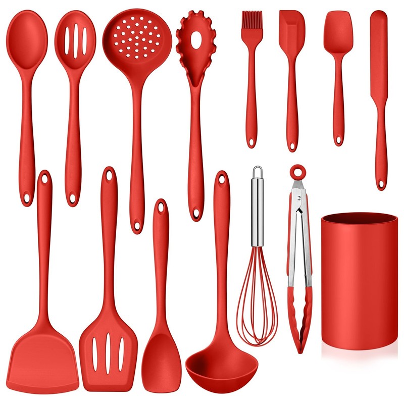 Homikit Kitchen Cooking Utensils Set with Holder, 15-Piece Silicone Spatula S…