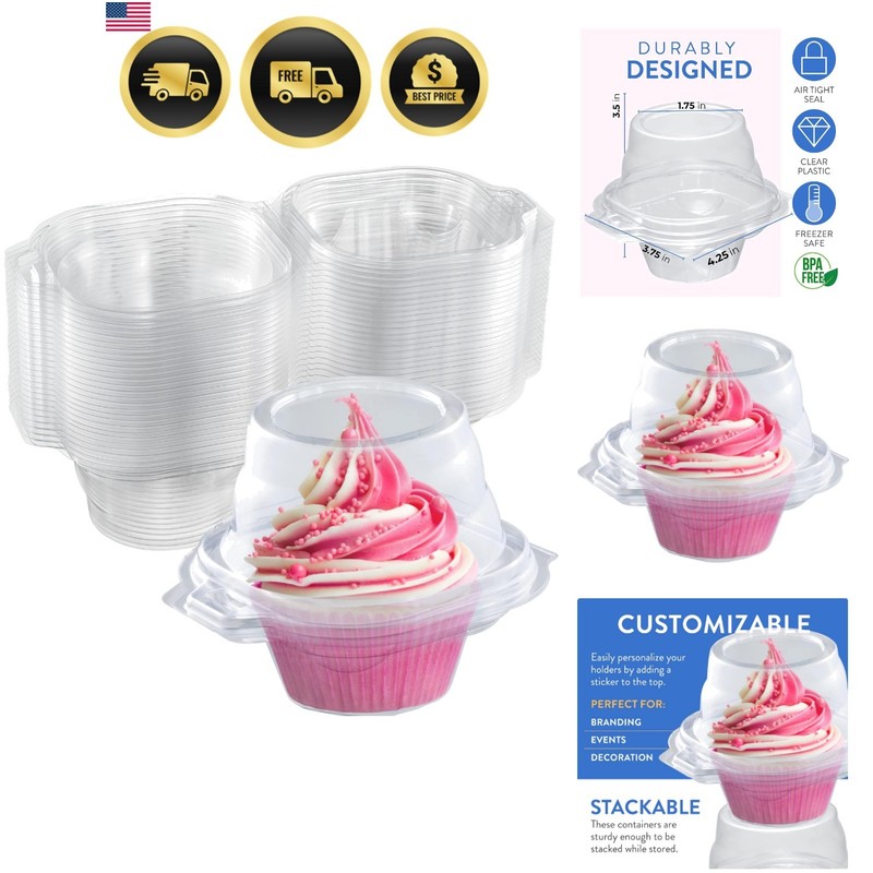Individual Cupcake Containers 100 Pack | Clear Plastic Disposable Cupcake Box…