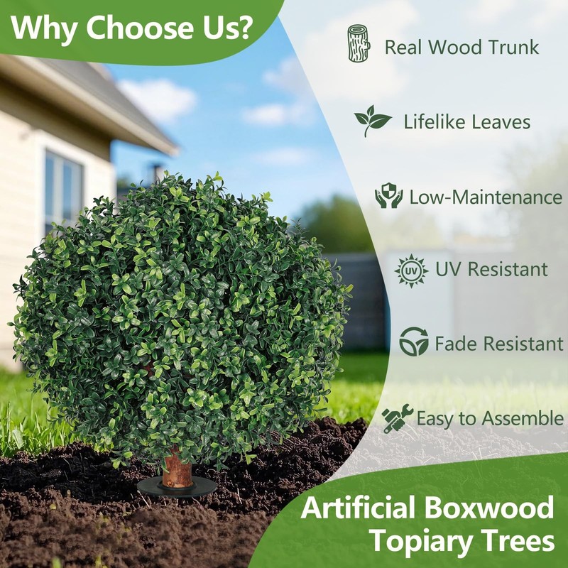 Jozhenju Artificial Boxwood Topiary Balls Set Of 2 Uv Resistant Faux Boxwood gallery
