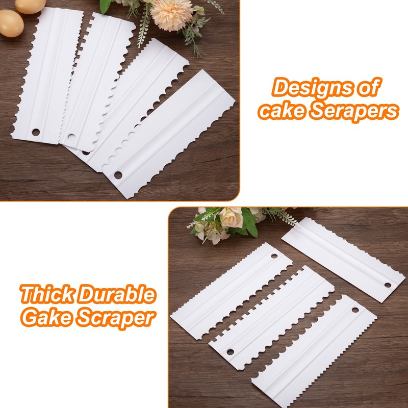 4Pcs Plastic Scraper Jagged Wavy Comb Lace Tool for Cake Cream Baking White gallery