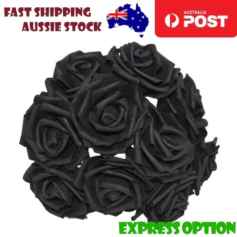 20x Black 7cm Foam Flowers Rose Stems Artificial Wedding Bride Bouquet
