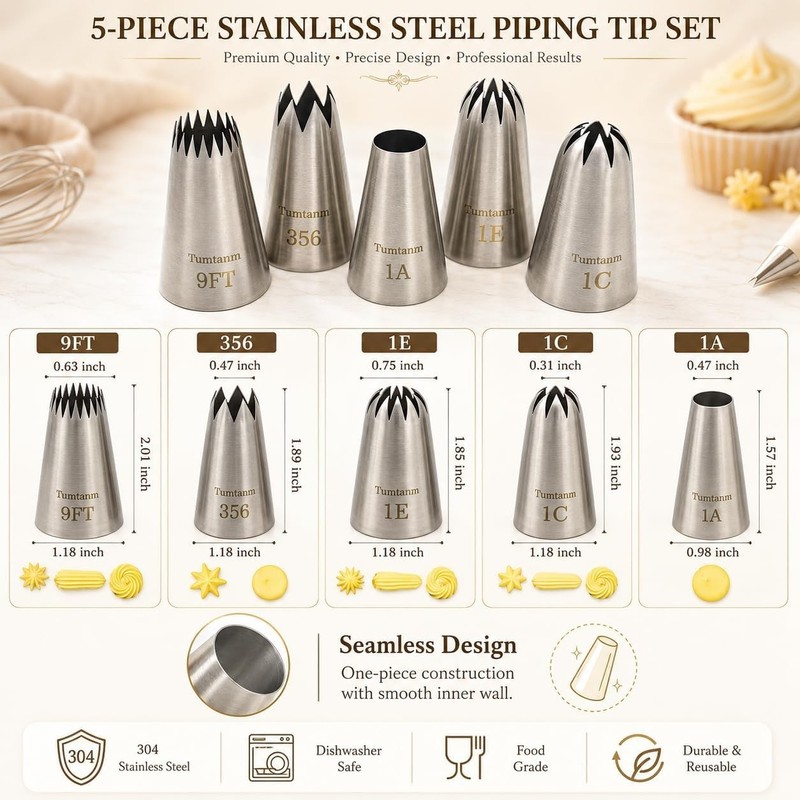 Piping tips large Cake Decorating tools, 5 pack Cake piping Nozzles Tips Kit ... gallery