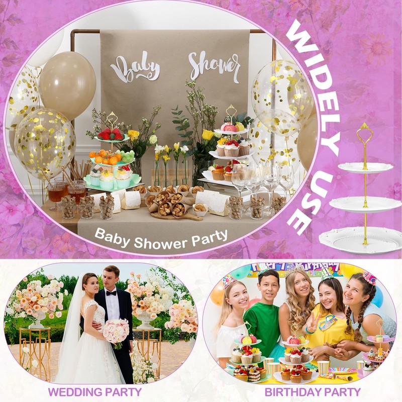 3 Sets Tea Party Decorations of 3 Tier Wedding Plastic Dessert Table Display ... gallery
