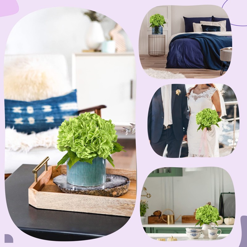 21" Bottle Green Artificial Hydrangea Flowers 5 Pcs Real Touch 3D Print Latex Fl gallery