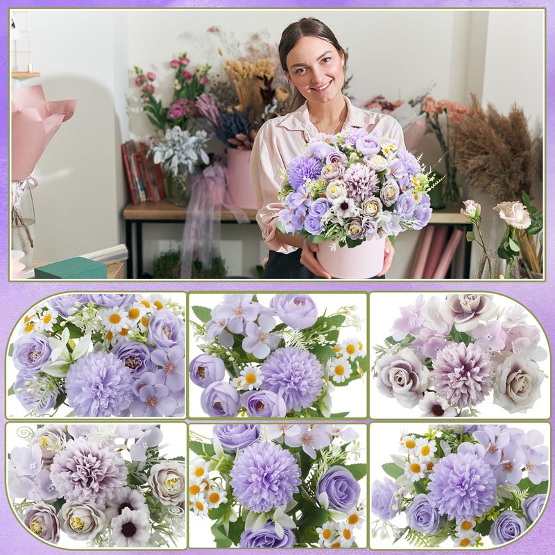 Tigeen 6 Bundles Artificial Bouquet Flowers Artificial Peonies Faux Roses Silk gallery