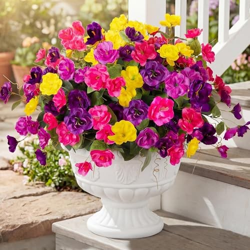 Artificial Flowers for Outdoors, 6 Bundles Deep Purple,rose Red,yellow
