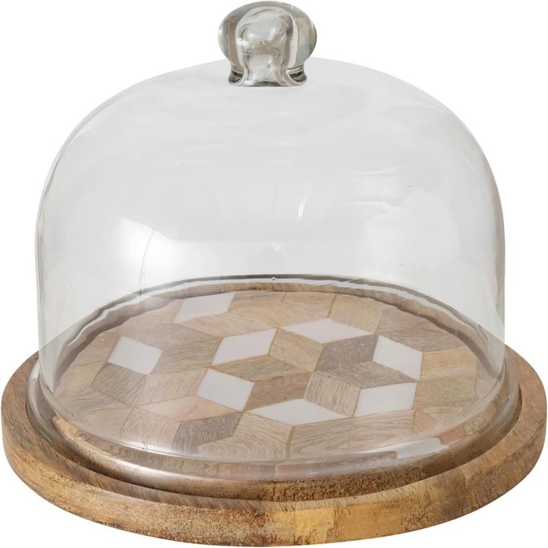 Geometric Cake Tray, Dome, Server, Dessert, Snacks, Cheese Glass , 9 D x 7.5 H