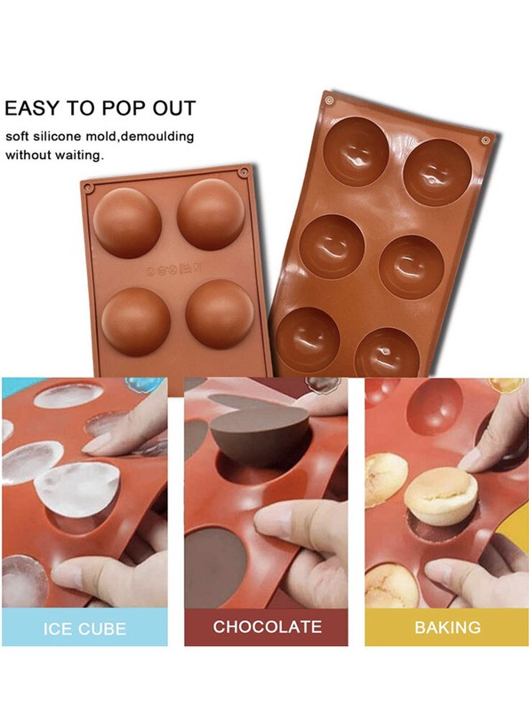 5 Pack 6-Cavity Silicone Cake Mold Hot Chocolate Bombs 2.5in Half Ball Sphere gallery