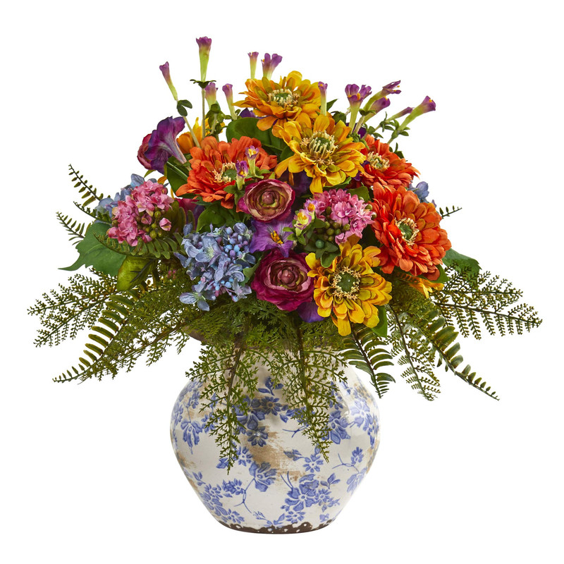 Nearly Natural 15In. Mixed Floral Artificial Arrangement In Floral Vase 1885