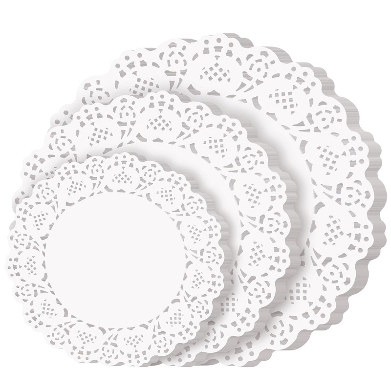 TIPTAP Disposable Paper Doilies,150PCS with sorted Sizes, Normal, White