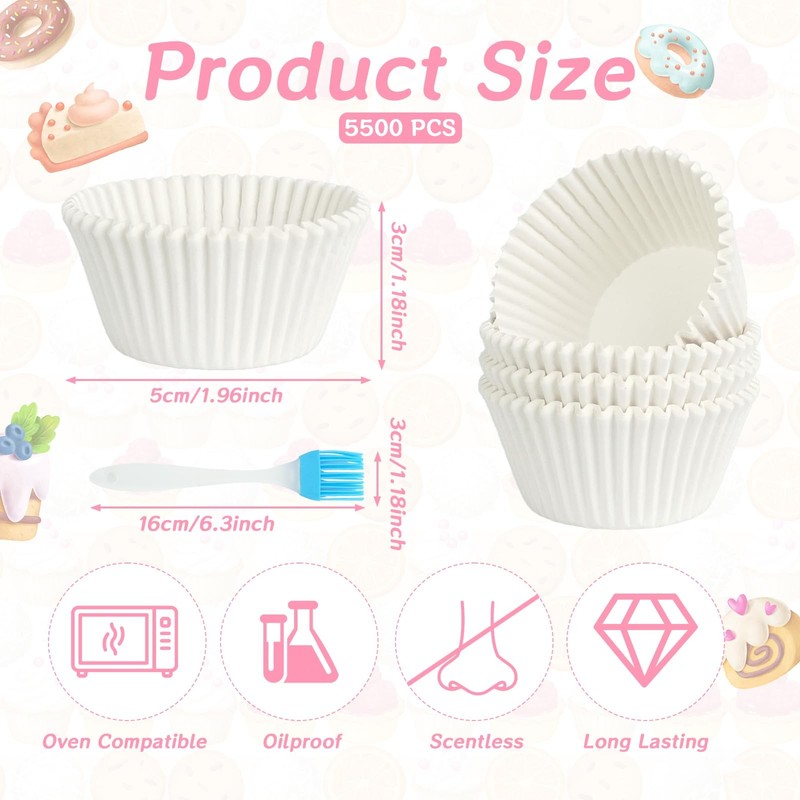 5500 PCS White Bulk Paper Cupcake Muffin Liners 1.96 Inch Baking Wrappers gallery