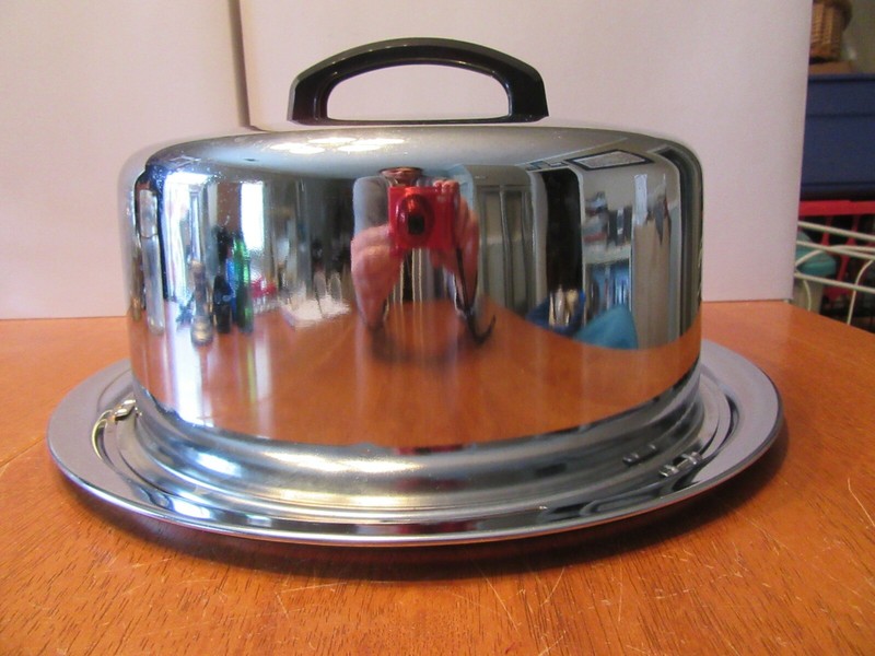 Vintage 60s 70s Stainless Steel Cake Server Plate w/ Dome Lid Cover Serving Tray gallery