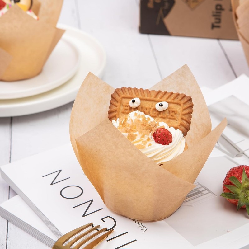 Nordic Paper 100pcs Extra Large Size Natural Tulip Cupcake Liners Baking Jumbo gallery