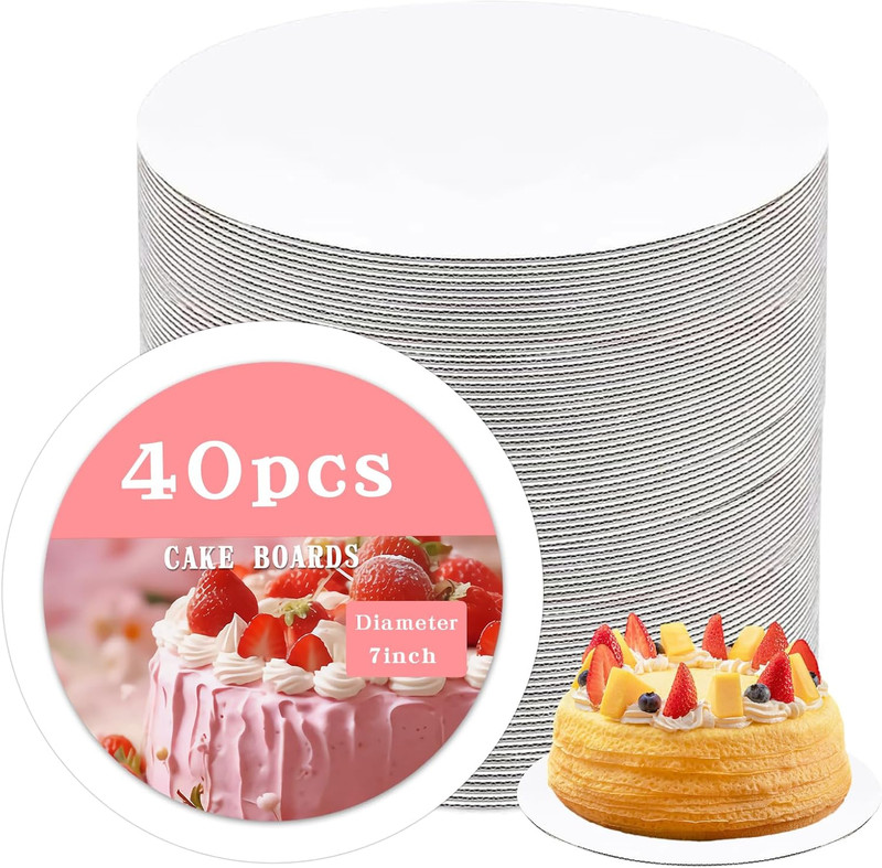 40Pcs Cake Boards 7Inch Round,Food-Graded Cardboard Cake Rounds, Waterproof and