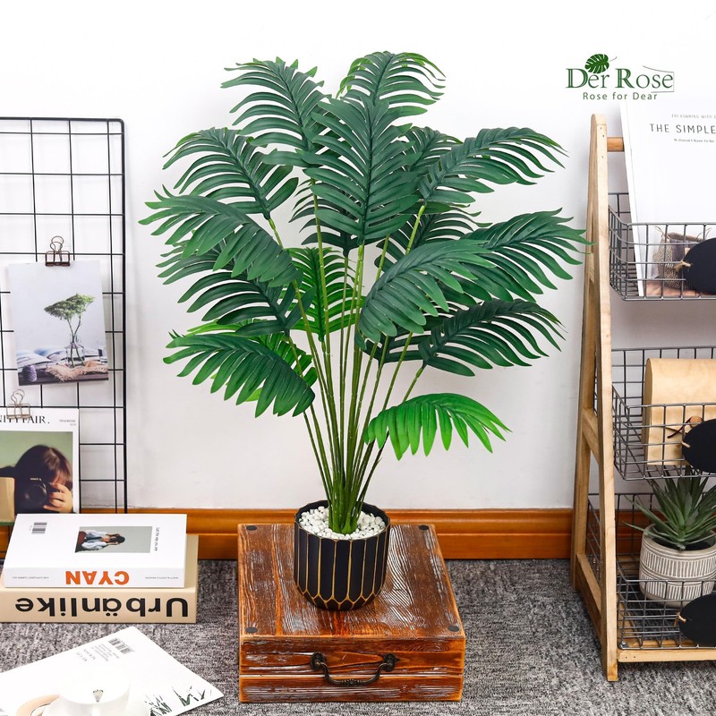 Der Rose 28" Fake Palm Tree Large Artificial Potted Plants 28"-Palm, Black gallery