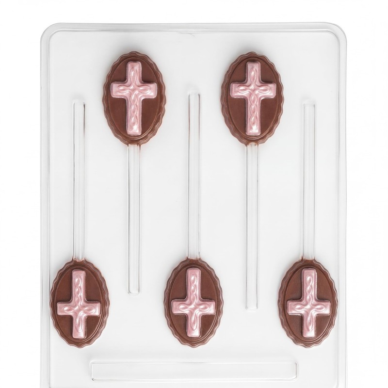Cross Oval Lollipop Chocolate Candy Mold Religious 405 Dessert Baking Kitchen
