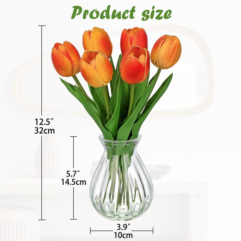 Oairse Artificial Tulips Flowers In Glass Vase - 6 Pcs Faux Flowers In Vase gallery