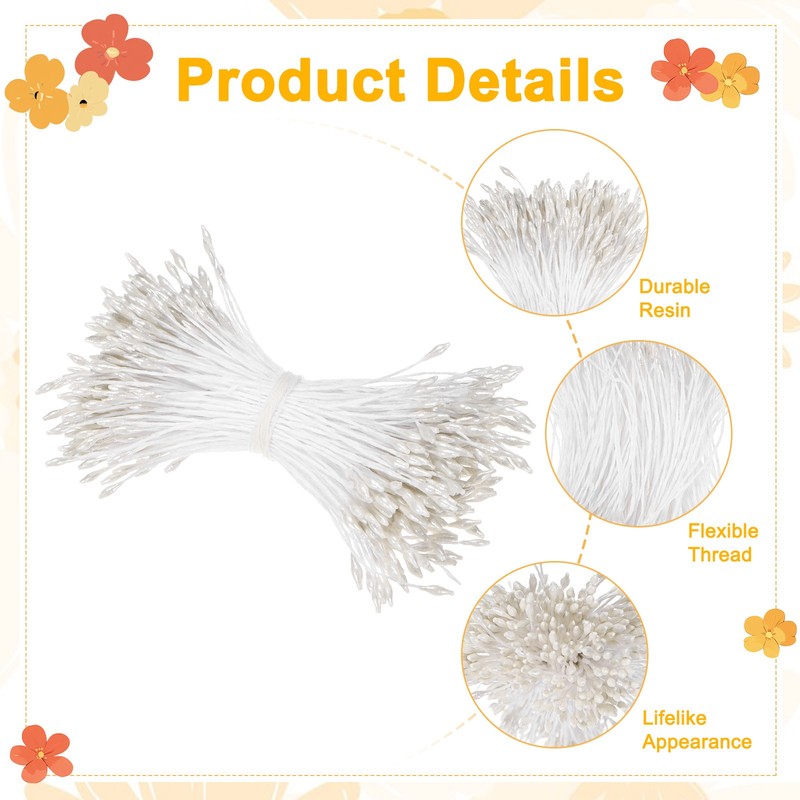 720-Pack Artificial Flower Stems 2mm for DIY Crafts [White] gallery