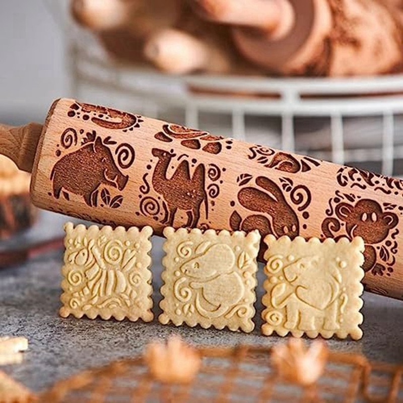 1 PCS Animal Print Embossed Rolling Pin Cookie Rolling Pin, As Shown for6399 gallery