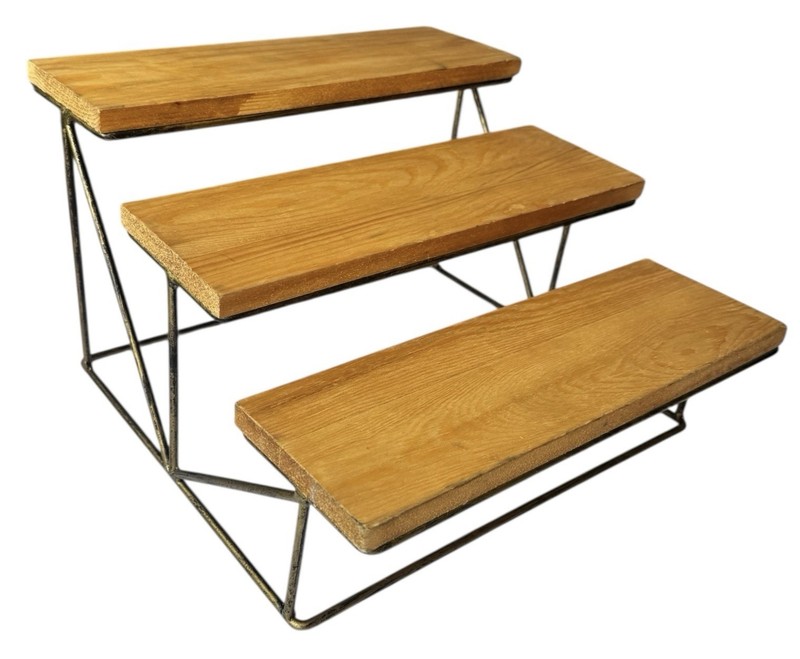 Cascading Desert Stand Countertop Display Honey Stain Pine Wood And Black Metal gallery