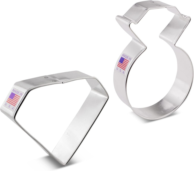 Ann Clark Engagement Cookie Cutters 2-Pc Set (Diamond Ring & Gem) Made in USA gallery