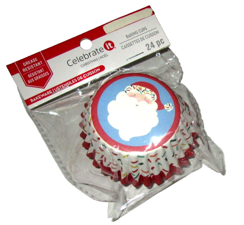 CHRISTMAS BAKING CUPS ~SANTA-24 Ct. ~ 3" Diameter-Grease Resistant