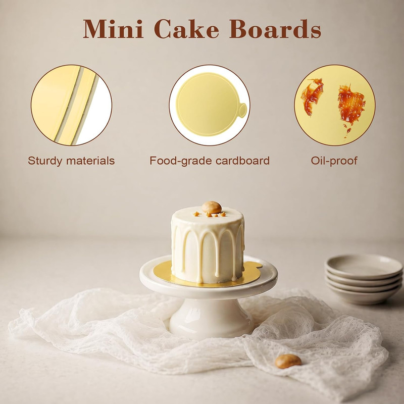 50 PCS 4 Inch Cake Boards Mini Cake Boards round Golden Disposable Cardboard Cup gallery