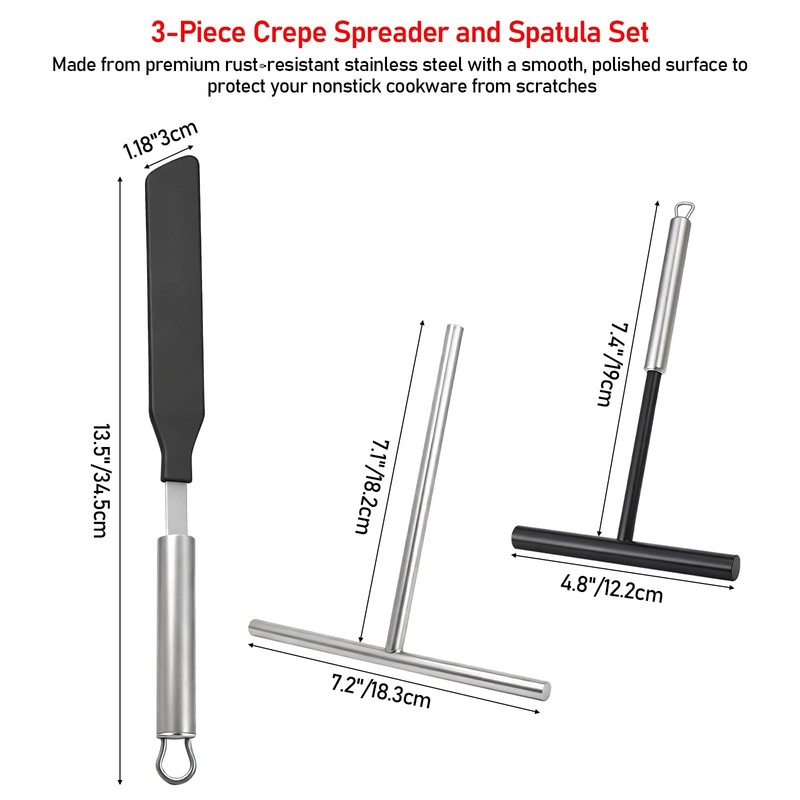 3 PCS Crepe Spreader Spatula Set Stainless Offset Tool 7 & 5 Inch TShape gallery