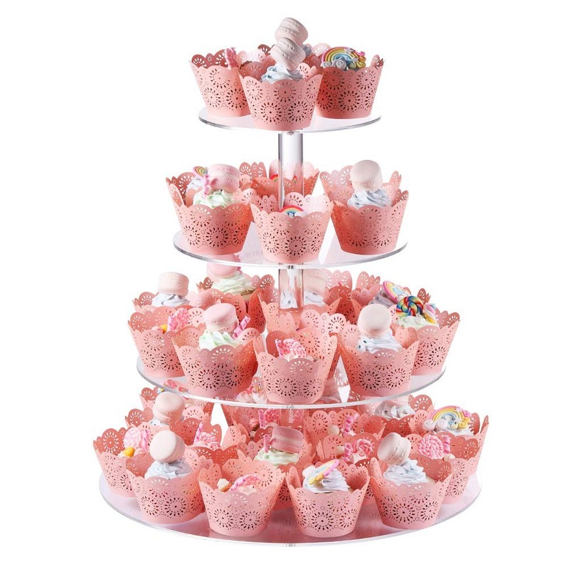 Cupcake Stand, 4 Tier Round Acrylic Cupcake Display Stand Holder, Clear Desse…