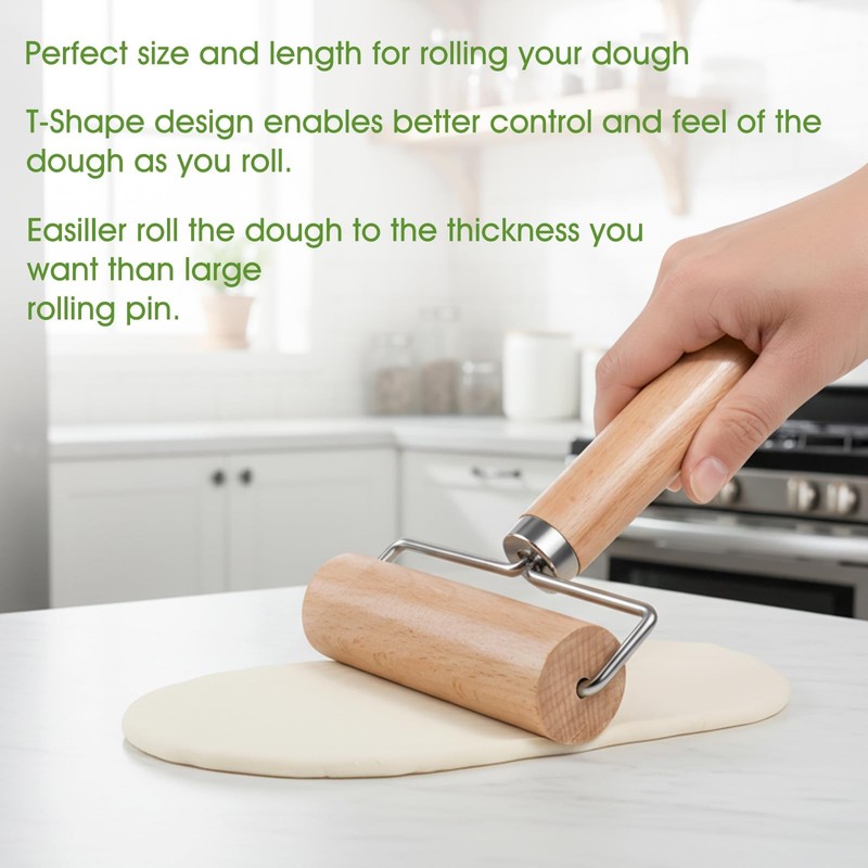Small Rolling Pin with Handle, Wooden Dough Pastry Roller, Non-Stick Pizza gallery