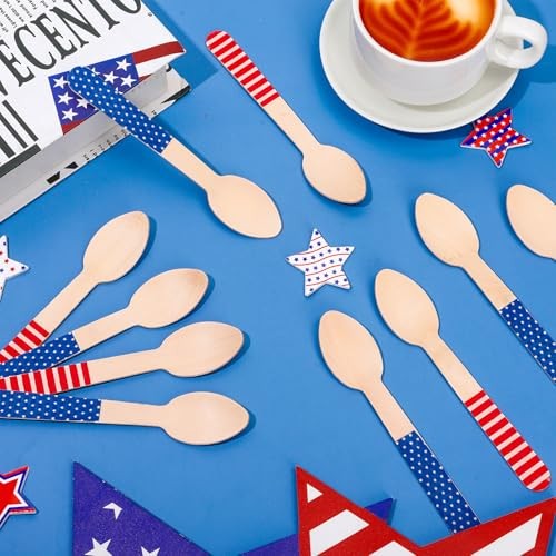 120 Pcs Patriotic Wooden Spoons Red Blue American Star Stripe Disposable gallery