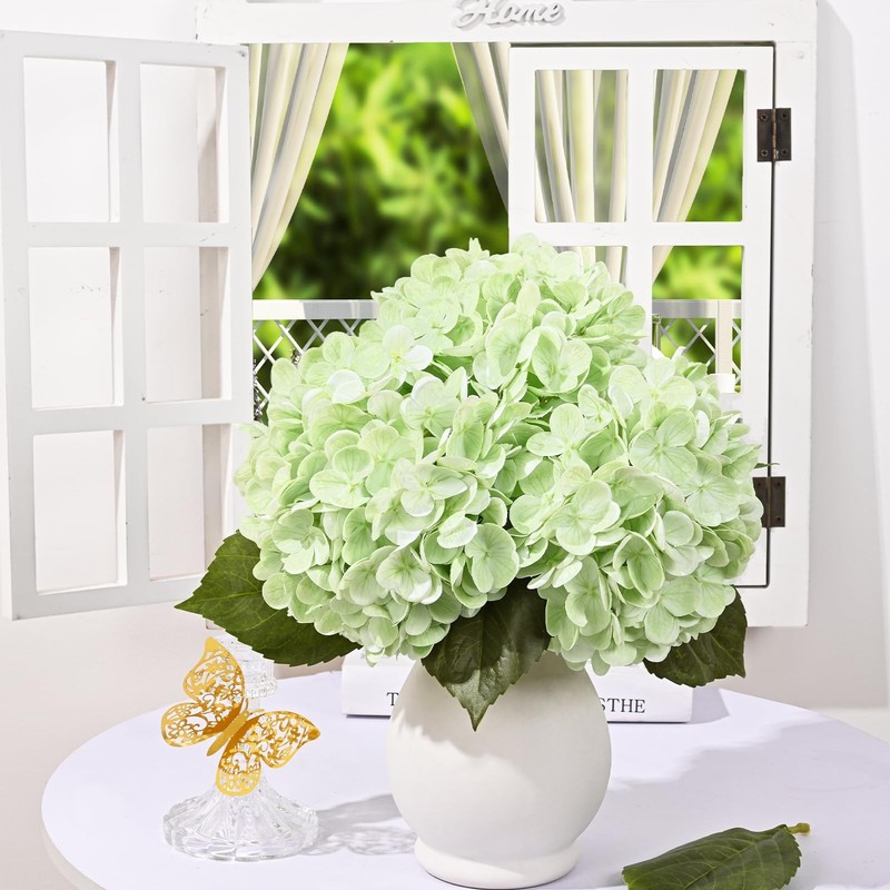 8 Pcs Light Green Latex Hydrangea Artificial Flowers 19.6" for Home Decor Weddin gallery