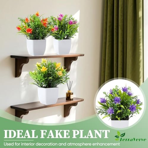 TerraVervre Fake Plants 4 Packs,Small Artificial Plants with Flowers, for Green gallery