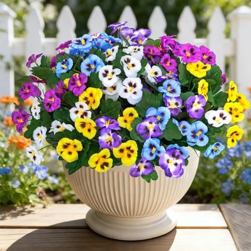 15 Bundles Artificial Flowers for Outdoors, 15" Fake Pansies Silk Multi Color gallery